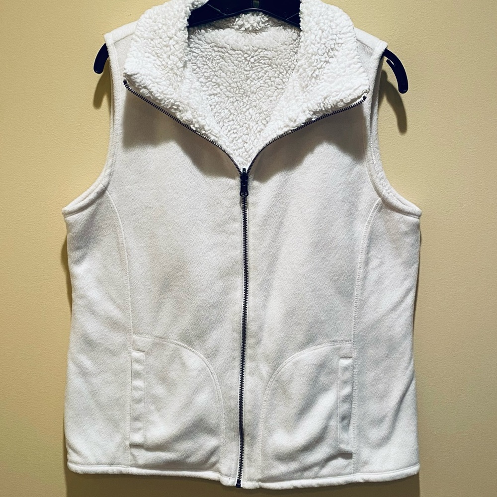 EUC Faux Shearling/Fleece Reversible Vest Cream M